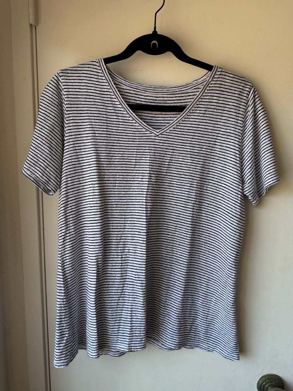Eileen Fisher Stripe V-Neck Organic Linen T-Shirt